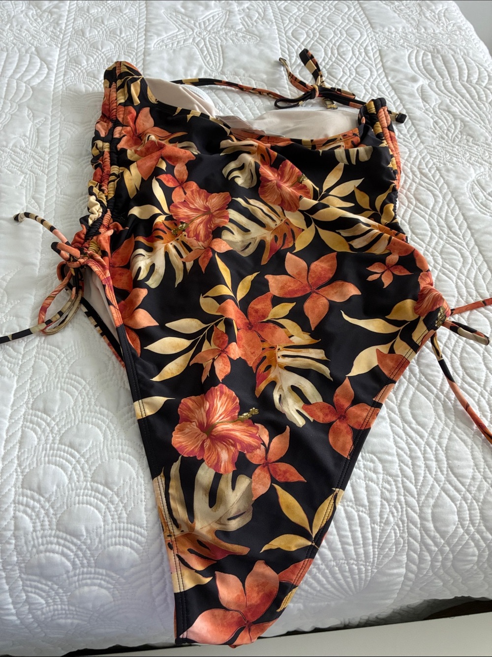 Cupshe Floral One-Piece Swimsuit - Black with Orange & Gold Leaves - Picture 4 of 6